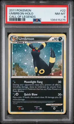 2011 POKEMON CALL OF LEGENDS #22 UMBREON-HOLO PSA 8 - Image 1