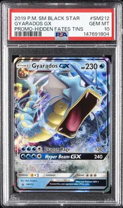2019 POKEMON SM BLACK STAR PROMO HIDDEN FATES TINS #SM212 GYARADOS GX PSA 10 - Image 1