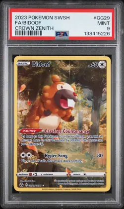 2023 POKEMON SWORD & SHIELD CROWN ZENITH #GG29 FULL ART/BIDOOF PSA 9 - Image 1