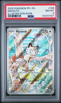 2025 POKEMON PFL EN-PHANTASMAL FLAMES ILLUSTRATION RARE #106 MEOWTH PSA 8 - Image 1