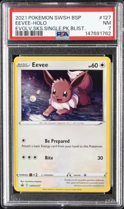 2021 POKEMON SWSH BLACK STAR PROMO #127 EEVEE-HOLO PSA 7 - Image 1