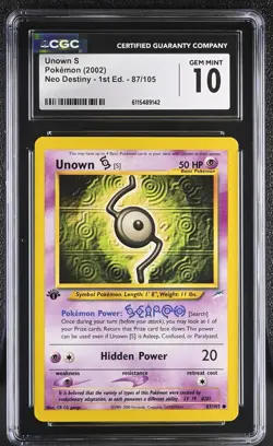 CGC GEM MINT 10 Pokemon Unown S 87/105 2002 Neo Destiny 1st Edition - Image 1