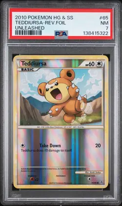 2010 POKEMON HEARTGOLD & SOULSILVER UNLEASHED #65 TEDDIURSA-REVERSE FOIL PSA 7 - Image 1