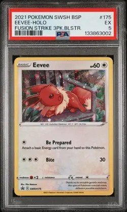 2021 POKEMON SWSH PROMO FUSION STRIKE THREE PACK BLISTERS #175 EEVEE-HOLO PSA 5 - Image 1