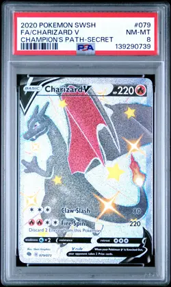2020 POKEMON SWORD & SHIELD CHAMP'S PATH SECRET #079 FULL ART/CHARIZARD V PSA 8 - Image 1