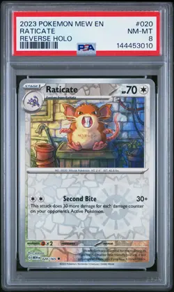 2023 POKEMON MEW EN-151 REVERSE HOLO #020 RATICATE PSA 8 - Image 1