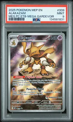 2025 POKEMON MEGA EVOLUTION POKEMON CENTER ETB PROMO #009 ALAKAZAM PSA 9 - Image 1