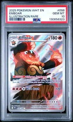 2025 POKEMON WHT EN-WHITE FLARE ILLUSTRATION RARE #098 EMBOAR PSA 10 - Image 1