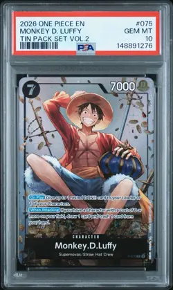 2026 One Piece Monkey D. Luffy #P-075 Tin Pack Set Vol.2 Promo PSA 10 - Image 1