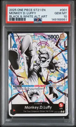 2025 ONE PIECE STARTER DECK ST21-EX GEAR 5 BLK/WHT ALT ART MONKEY D LUFFY PSA 10 - Image 1