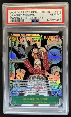 2026 One Piece Seven Dracule Mihawk Secret Rare Manga Art #OP14-119 PSA 10 - Image 1