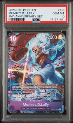 2025 ONE PIECE ENGLISH VERSION 2ND ANNIVERSARY SET #119 MONKEY D. LUFFY PSA 10 - Image 1