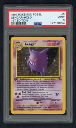 Pokemon Gengar Holo Rare 1st Edition 5/62 Fossil 1999 PSA 9 Mint Graded Card - Image 1