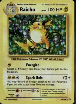 Raichu Holo Rare XY - Evolutions 36/108 Lightning Holo Pokemon Card TCG - Image 1