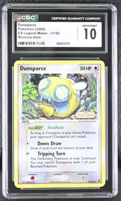 CGC 10 Dunsparce 2006 EX Legend Maker 31/92 Reverse Holo Stamped Pokemon Card - Image 1