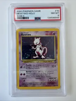 Pokemon 2000 Base Set II Mewtwo Holo Card #10/130 PSA 8 NM-MT - Image 1