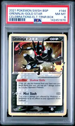 2021 POKEMON SWSH CELEBRATIONS ETB PROMO #144 GRENINJA-GOLD STAR PSA 8 - Image 1