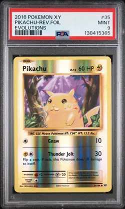 2016 POKEMON XY EVOLUTIONS #35 PIKACHU-REVERSE FOIL PSA 9 - Image 1
