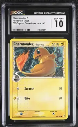 CGC GEM MINT 10 Pokemon Charmander δ 49/100 2006 EX Crystal Guardians - Image 1