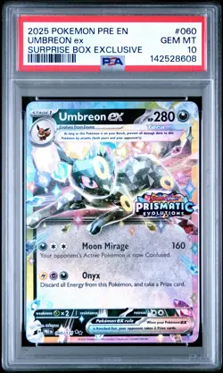 2025 POKEMON PRISMATIC EVOLUTIONS SURPRISE BOX EXCLUSIVE #060 UMBREON EX PSA 10 - Image 1