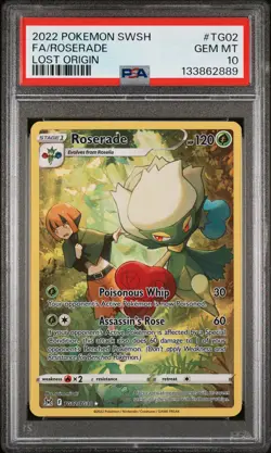 2022 POKEMON SWORD & SHIELD LOST ORIGIN #TG02 FULL ART/ROSERADE PSA 10 - Image 1
