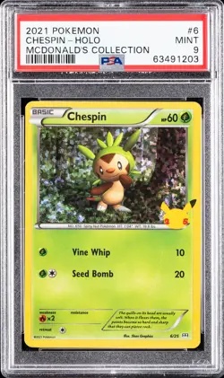 2021 POKEMON MCDONALD'S COLLECTION #6 CHESPIN-HOLO PSA 9 - Image 1
