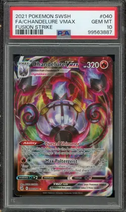 2021 Pokemon Sword & Shield Fusion Strike Chandelure VMAX 040/264 FA PSA 10 Gem - Image 1