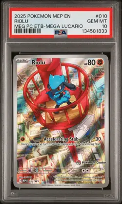 2025 POKEMON MEGA EVOLUTION POKEMON CENTER ETB PROMO #010 RIOLU PSA 10 - Image 1