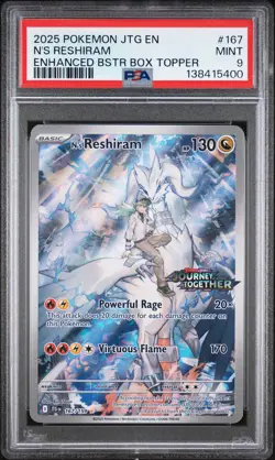 2025 POKEMON JTG ENHANCED BOOSTER BOX TOPPER #167 N'S RESHIRAM PSA 9 - Image 1