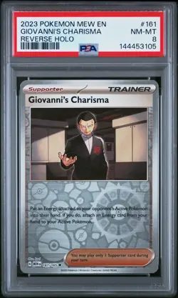 2023 POKEMON MEW EN-151 REVERSE HOLO #161 GIOVANNI'S CHARISMA PSA 8 - Image 1