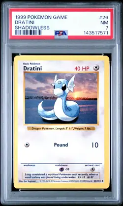 1999 POKEMON BASE SET SHADOWLESS #26 DRATINI PSA 7 - Image 1