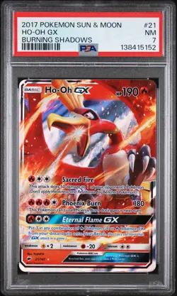 2017 POKEMON SUN & MOON BURNING SHADOWS #21 HO-OH GX PSA 7 - Image 1