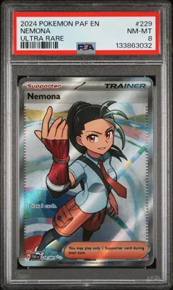 2024 POKEMON PAF EN-PALDEAN FATES ULTRA RARE #229 NEMONA PSA 8 - Image 1