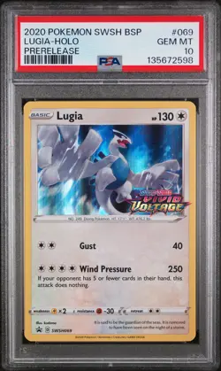 2020 POKEMON SWSH BLACK STAR PROMO PRERELEASE #069 LUGIA-HOLO PSA 10 - Image 1