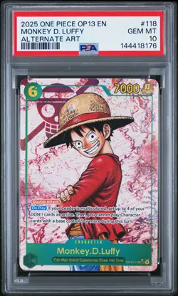 2025 ONE PIECE OP13-CARRYING ON HIS WILL ALTERNATE ART MONKEY D. LUFFY PSA 10 - Image 1