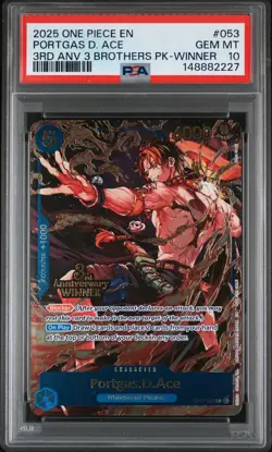2025 ONE PIECE 3RD ANNIV TOURNAMENT 3 BROTHERS PACK WINNER PORTGAS D. ACE PSA 10 - Image 1
