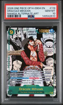 2026 ONE PIECE THE AZURE SEA'S SEVEN MANGA ALT ART #119 DRACULE MIHAWK PSA 10 - Image 1