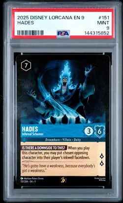 2025 DISNEY LORCANA EN 9-FABLED #151 HADES INFERNAL SCHEMER PSA 9 - Image 1