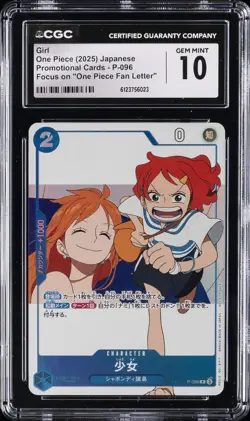 2025 ONE PIECE JAPANESE PROMO CARDS "ONE PIECE FAN LETTER #P-096 GIRL CGC 10 - Image 1