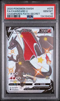 Pokemon Charizard v Card 079/073 Shiny Secret Rare, Champions Path, PSA 10 - Image 1