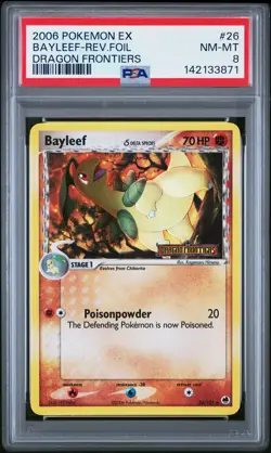2006 POKEMON EX DRAGON FRONTIERS #26 BAYLEEF-REVERSE FOIL PSA 8 - Image 1