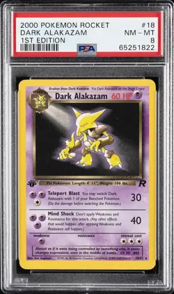 2000 POKEMON ROCKET 1ST EDITION #18 DARK ALAKAZAM PSA 8 - Image 1