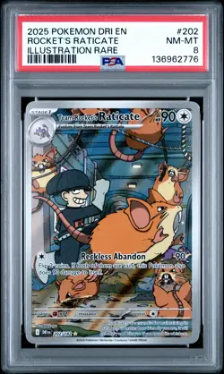 2025 POKEMON DESTINED RIVALS ILLUSTRATION RARE #202 TEAM ROCKET'S RATICATE PSA 8 - Image 1