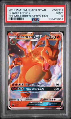 2019 POKEMON SM BLACK STAR PROMO HIDDEN FATES TINS #SM211 CHARIZARD GX PSA 9 - Image 1