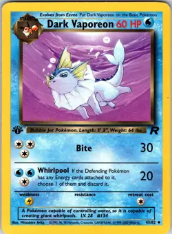 Dark Vaporeon 45/82 Team Rocket Pokemon LP 1st Edition - Image 1