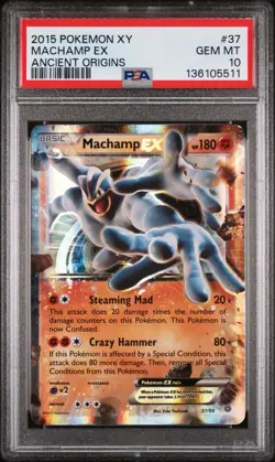 2015 POKEMON XY ANCIENT ORIGINS #37 MACHAMP EX PSA 10 - Image 1