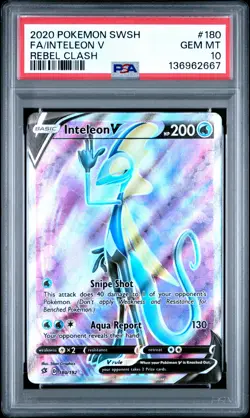 2020 POKEMON SWORD & SHIELD REBEL CLASH #180 FULL ART/INTELEON V PSA 10 - Image 1