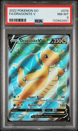 2022 POKEMON GO #076 FULL ART/DRAGONITE V PSA 8 - Image 1