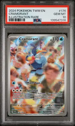 2024 POKEMON TWM EN-TWILIGHT MASQUERADE ILLUSTRATION RARE #176 CRAMORANT PSA 10 - Image 1