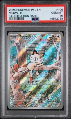 Meowth 106/094 Illustration Rare 2025 Pokemon Phantasmal Flames PSA 10 Gem Mint - Image 1
